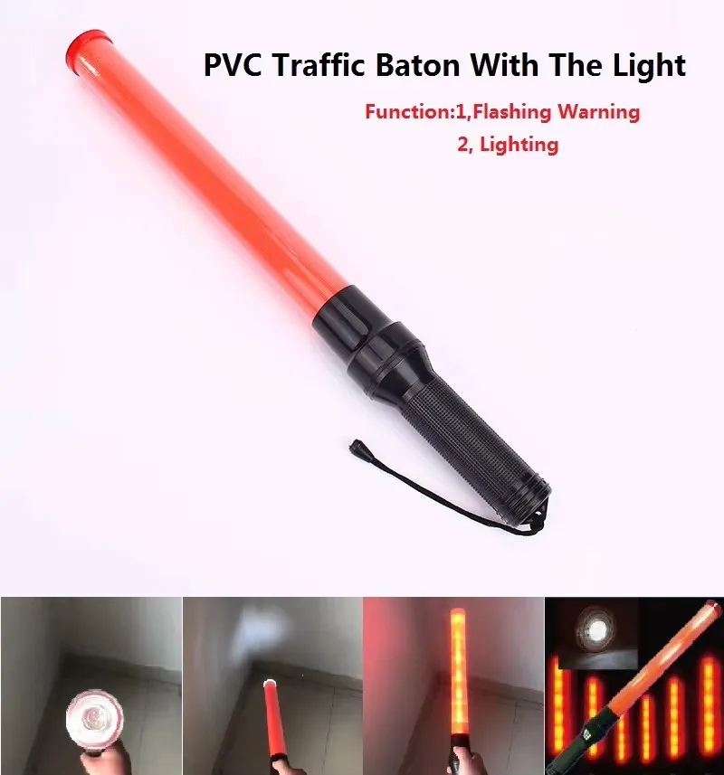 54cm Outdoor Safety LED Traffic Warning Top Light Safety Signal Flashing  Fluorescent Wand Rod