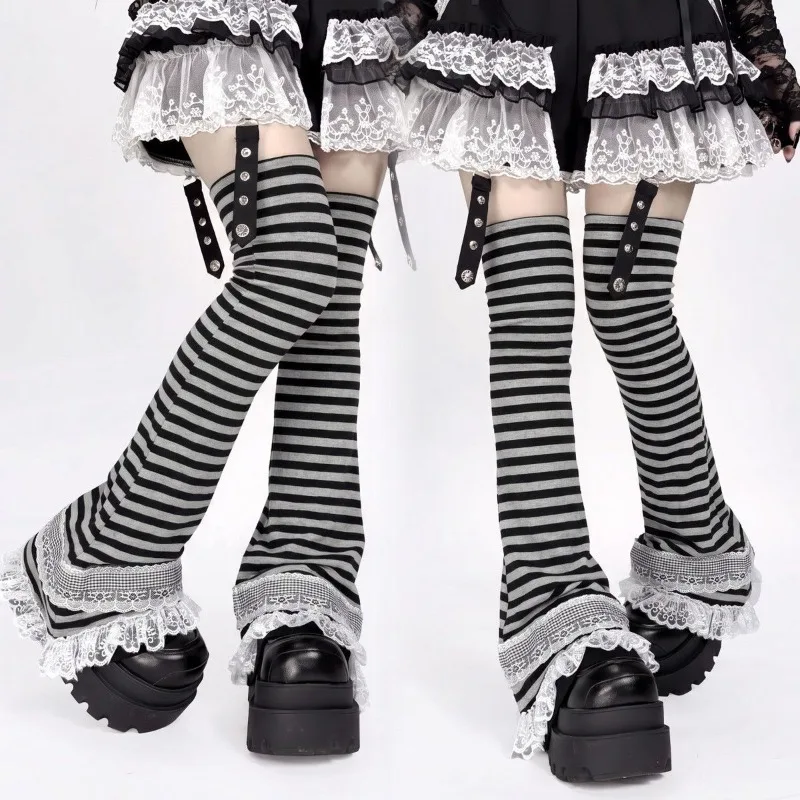 Sweet Y2K Kawaii Flare Leg Warmers Women Gothic Lolita Lace Knee‑Length Leg Cover Harajuku Trendy Socks Cosplay Street Outfit