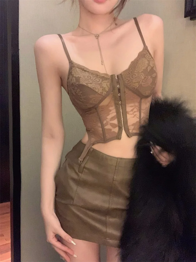 

Retro Rose Women Lingerie All-Season Wear Front Button Irregularly Sexy Girls Cross Halter Top Girls With Chest Pads Lingerie