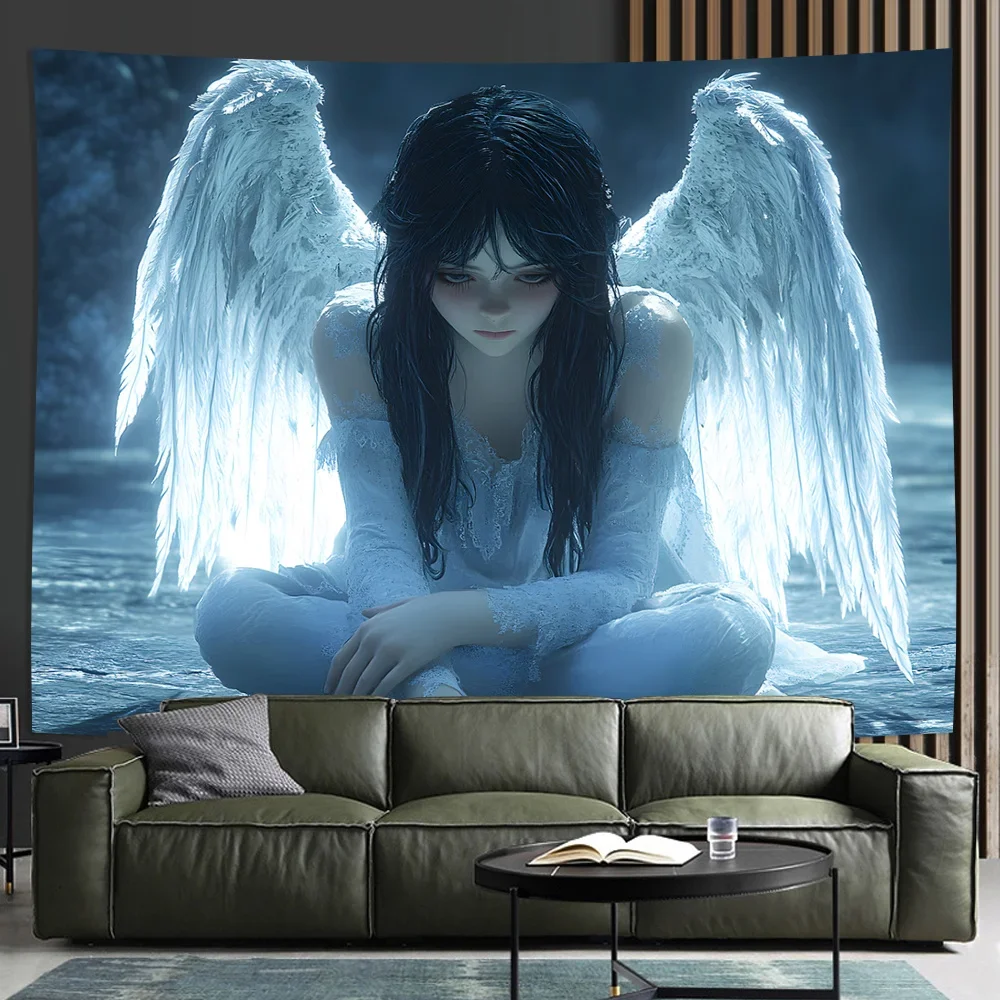 Elegant White Angel Tapestry Living Room Bedroom Office Party Decor Creative Gift Wall Cloth 150x230cm