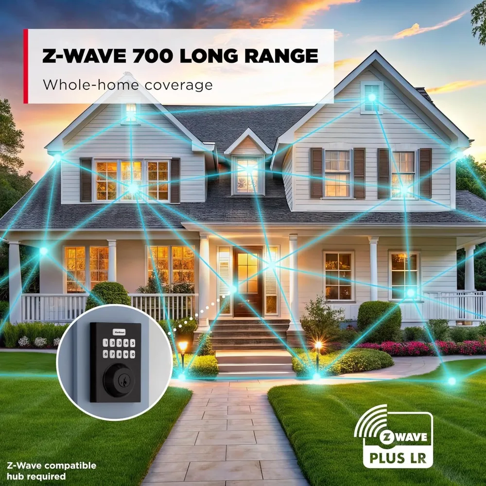 HomeConnect 620 Z-Wave Long Range Enabled Keypad Smart Lock Convenient Keyless Entry, Customizable User Codes, Ring Alarm Compa