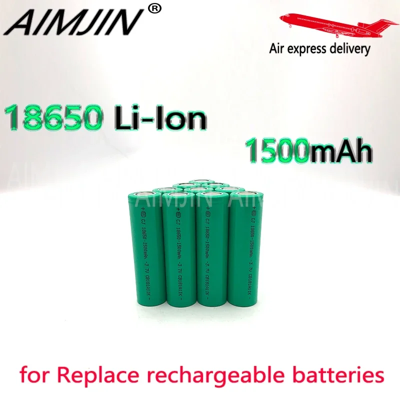 18650（Green skin）battery with large capacity 1500Mah 3.7V for Replace toy flashlight Li-Ion rechargeable battery, 10 batteries