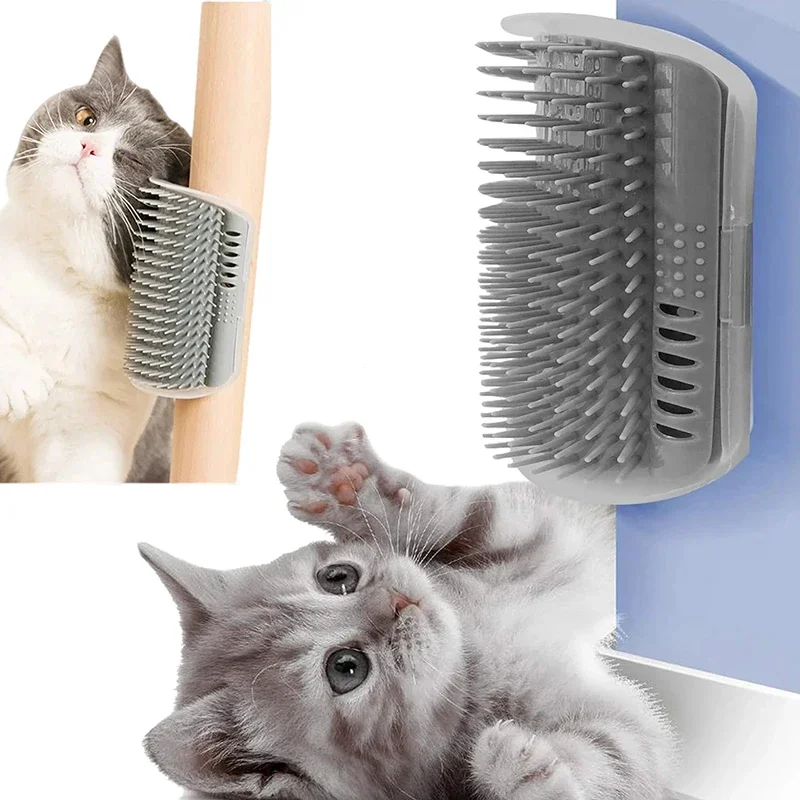 Cat Self Groomer,Soft Cat Wall Corner Scratcher Self Grooming Massage Combs,Pets Brush Remove Hair Comb Grooming Table Removable