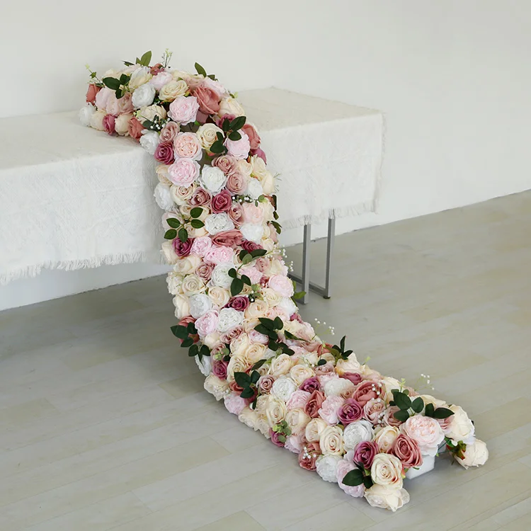 Uflower أحمر أبيض أرجواني وردي زهرة صف الزفاف خلفية قوس ديكور الجدول محور الطريق الطابق تشكيلة زهور الحدث الدعامة #5