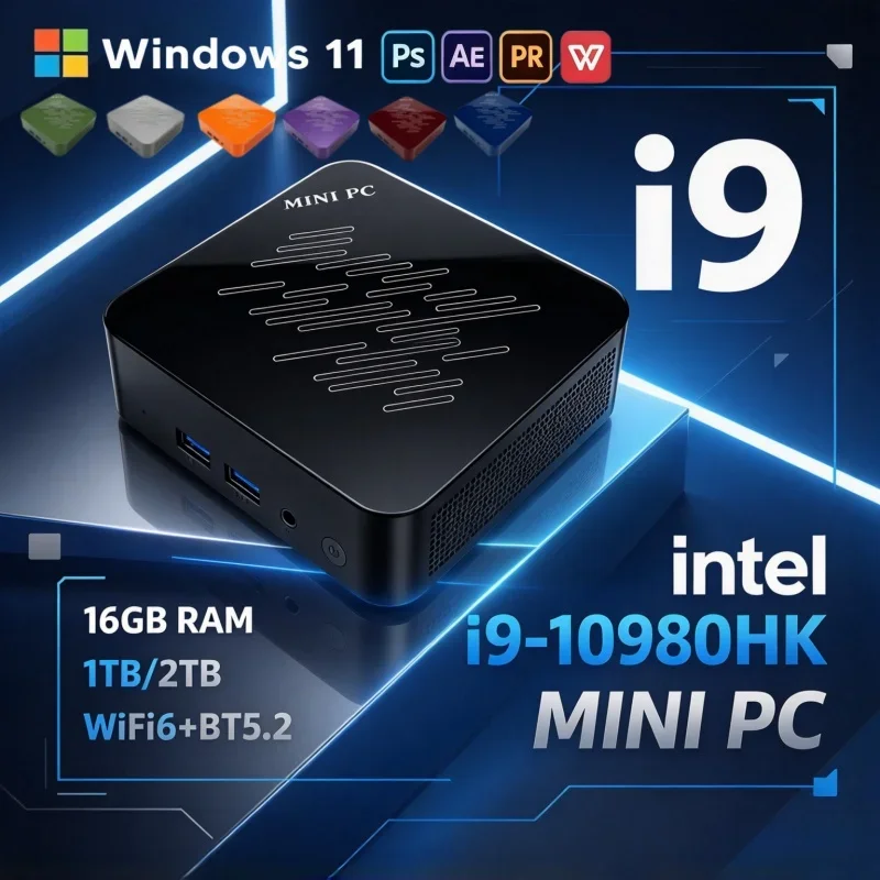 2026 Hit Intel I9 10980HK Pocket Mini Computer 13 Color 16GB RAM 1/2TB SSD WiFi6 BT5.2 Win11 4K Game Desktop