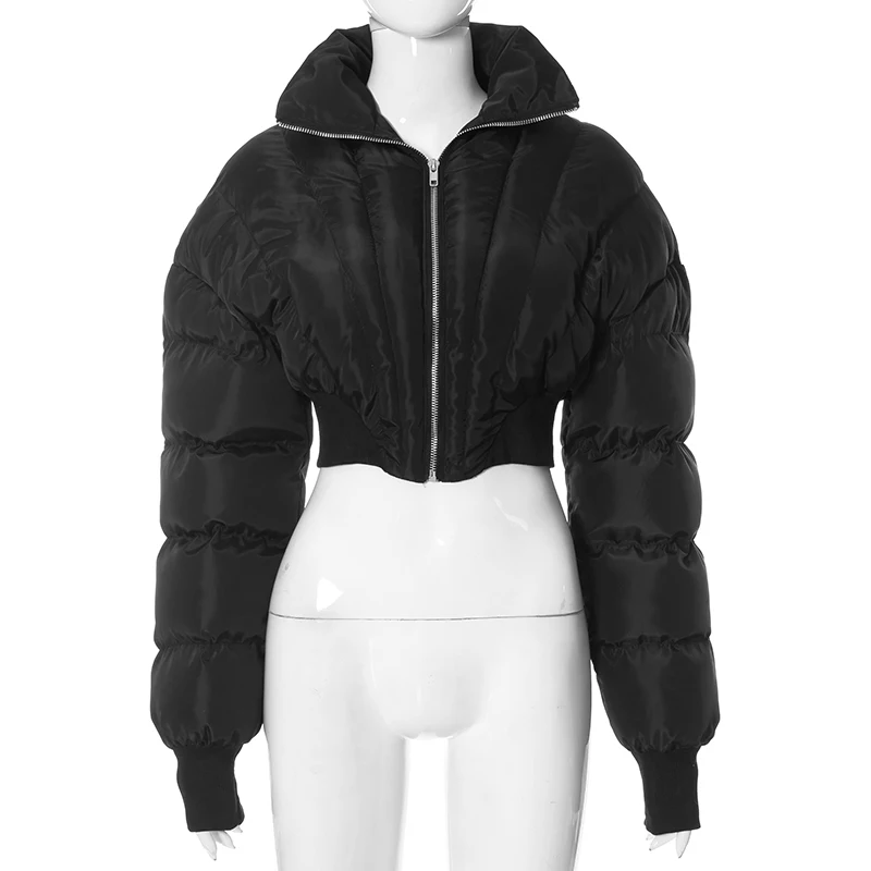 Bolopi-Chaqueta acolchada para mujer, abrigos cálidos de burbujas, Parkas brillantes con cremallera, trajes recortados de plumón Y2K, abrigos gruesos femeninos