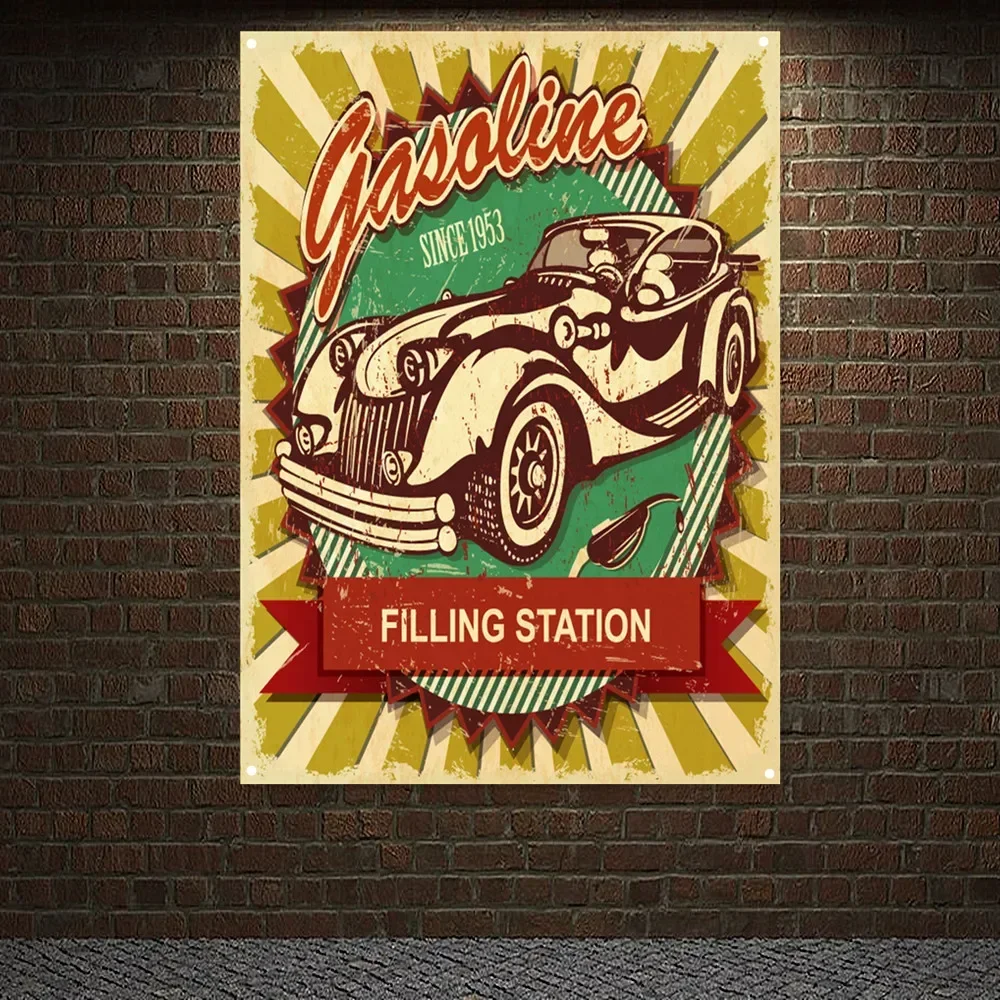 Vintage CAR SERVICE & REPAIR Wall Art Banner Flag Auto Repair Shop Poster Wall Painting For Garage Man Cave FILLING STATION