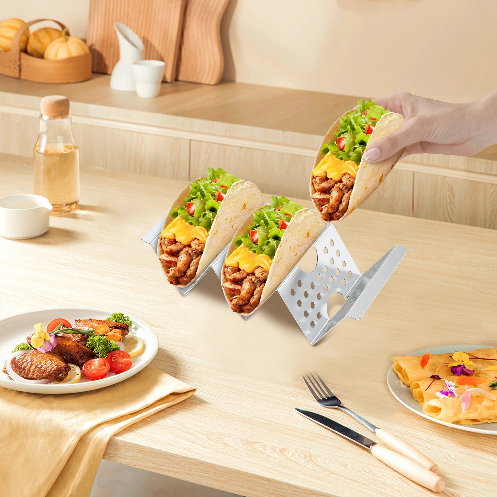 4 Pcs Taco Holder Stainless Steel Taco Holder Stand Each Can Hold 3 Tortillas Stylish Taco Shell Holders Dishwasher Safe Taco