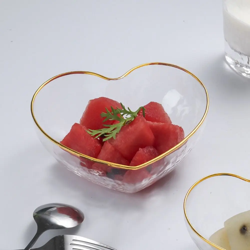 Transparent Glass Bowl Modern Simple Ice Cream Bowl Irregular Heart Shaped Fruit Plate Multipurpose Fruits Salad Bowl