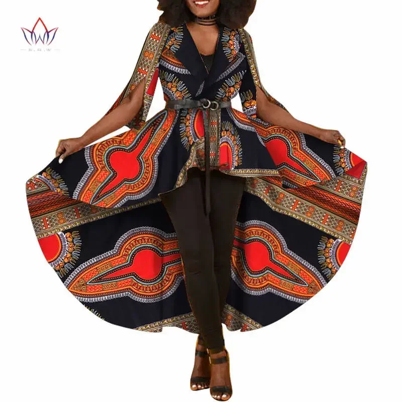 New African Dashiki Print Dresses for Women Trench Women Maxi Outwear Trench Coat Womens Dashikis Brand Clothing 6XL WY1812