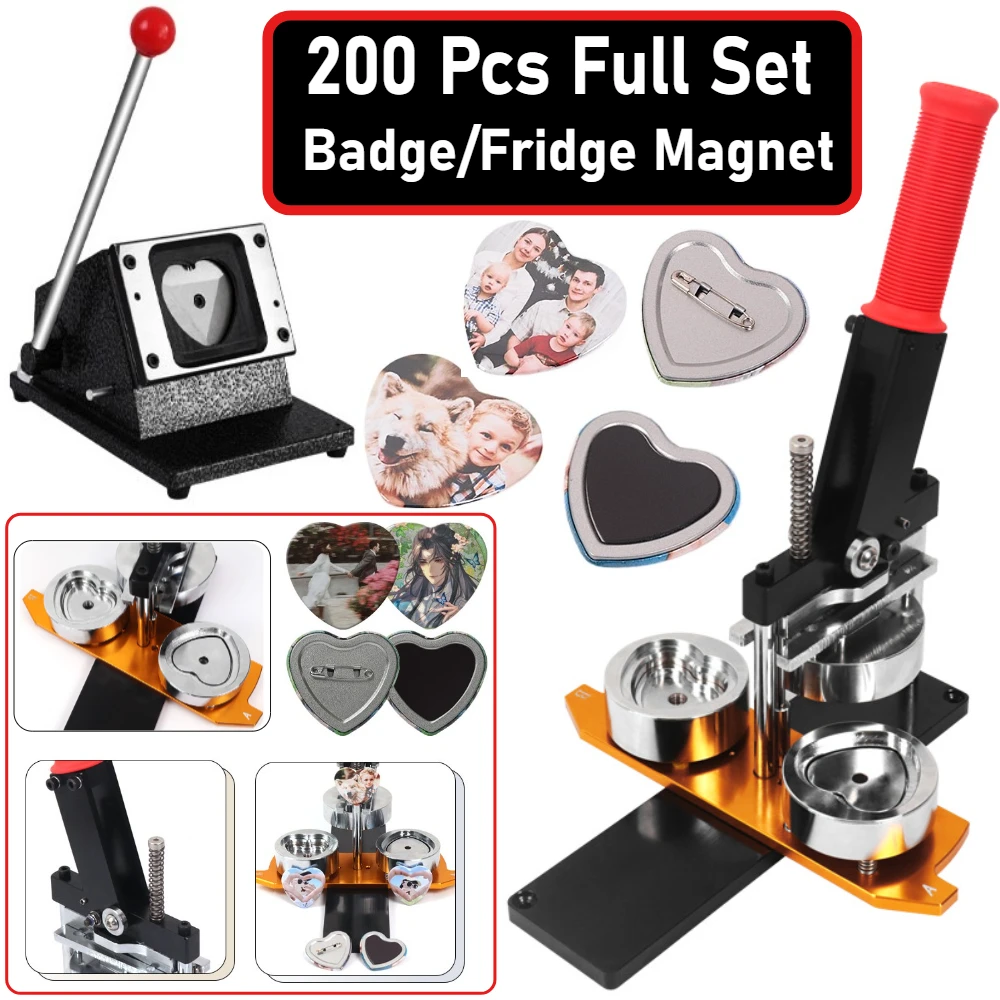 

Heart Shape 200Pcs Set Including Badge/Fridge Magnet Machine Paper and Supplies for Creative Crafts Arts Enthusiasts Projects