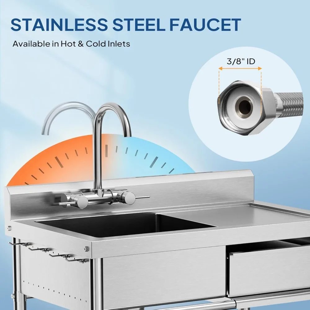 Rust-Resistant Utility Sink with Spacious Bowl, Smooth-Glide Drawer & Side Hooks