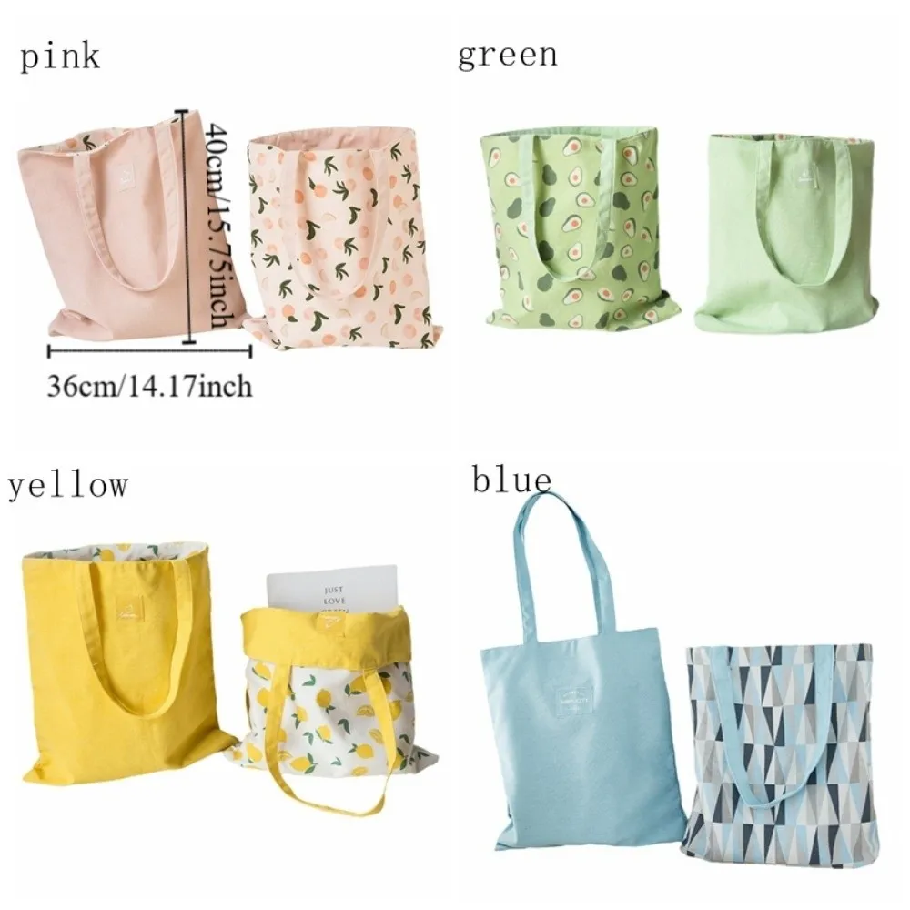 Durable Eco-friendly Canvas Cloth Bags Lightweight Reusable Double-sided Bags Exquisite Foldable Shopping Bags Daily Use