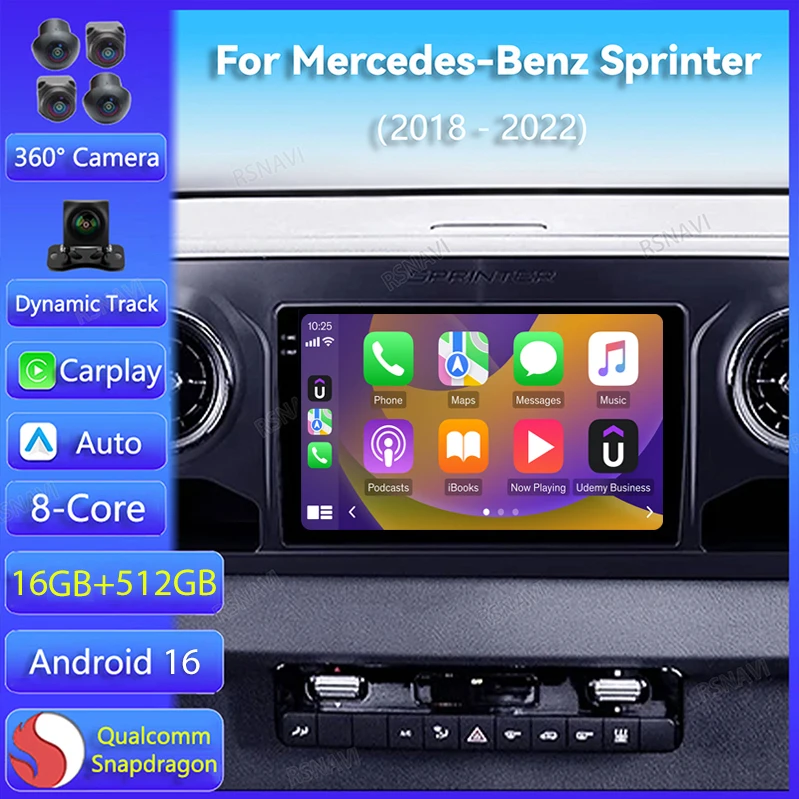 Android 16 Car Radio For Mercedes-Benz Sprinter 2018 - 2022 Carplay Auto Navigation WIFI+4G Stereo Video Player 2Din 360 Camera