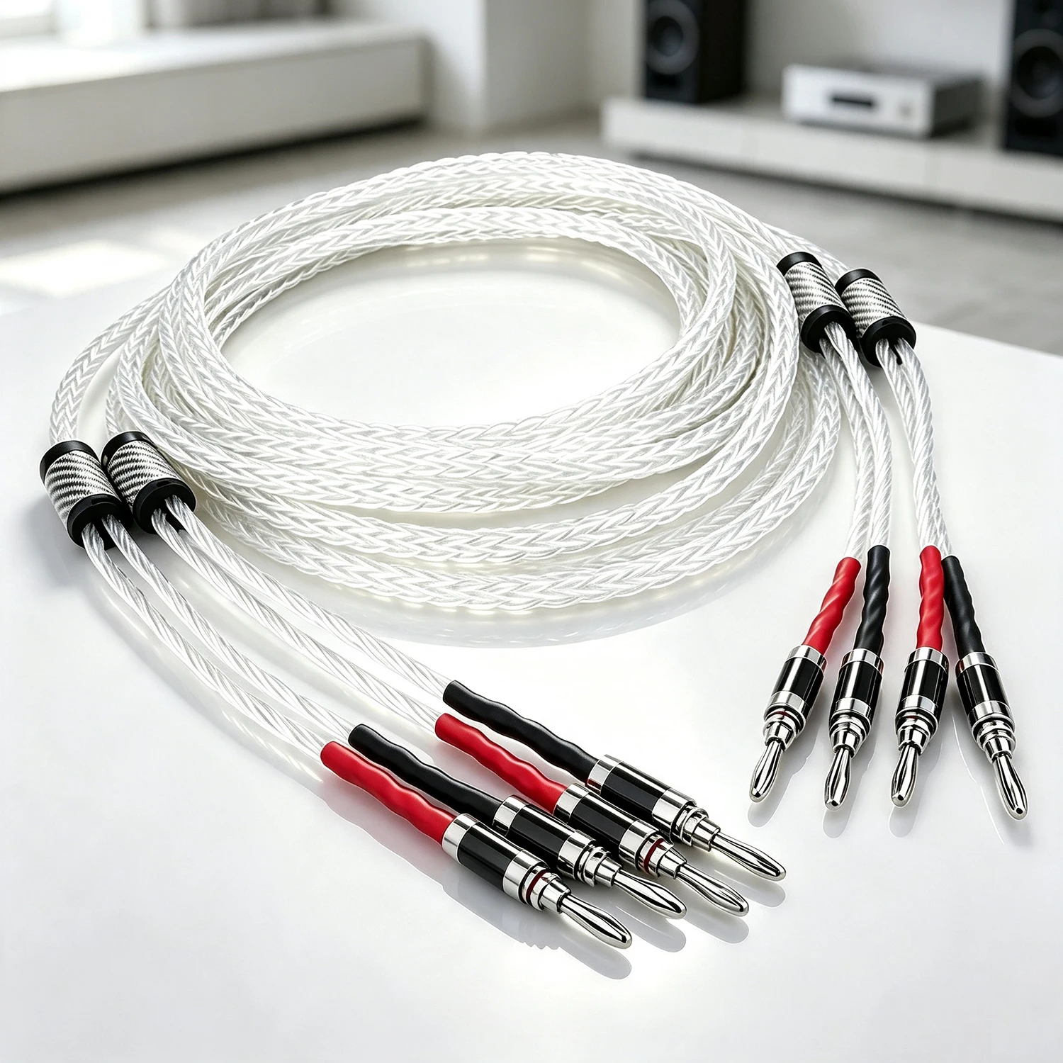 Hifi OCC Lautsprecherkabel Flachband-Lautsprecherkabel mit 90-Grad-Bananenstecker Y-Stecker Kabel für Lautsprecher und Verstärker