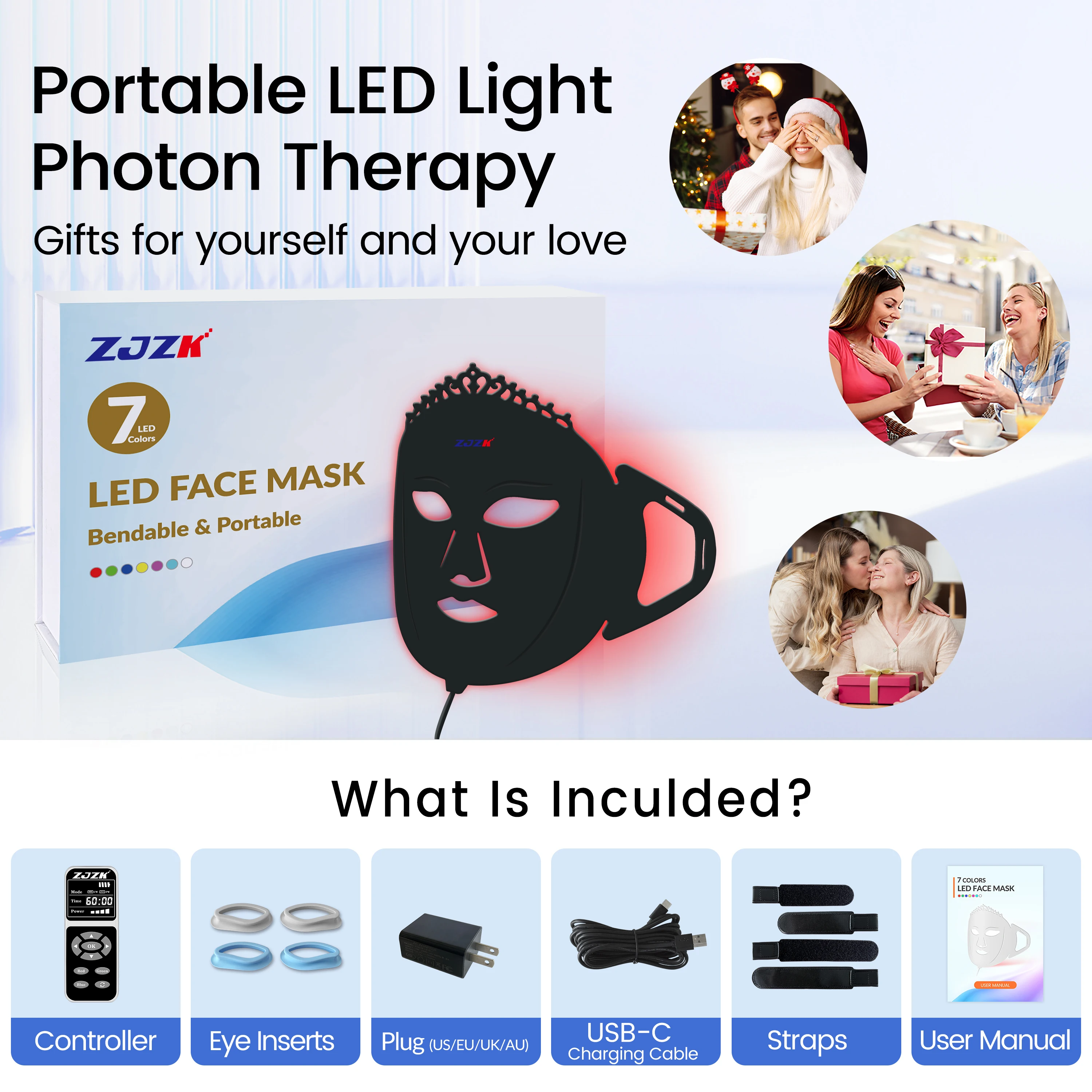 ZJZK 660nm Best Face Masks Skincare LED Red Light Therapy 850nmx120chips+940nmx120chips Neck And Chest For Face Firm Skin