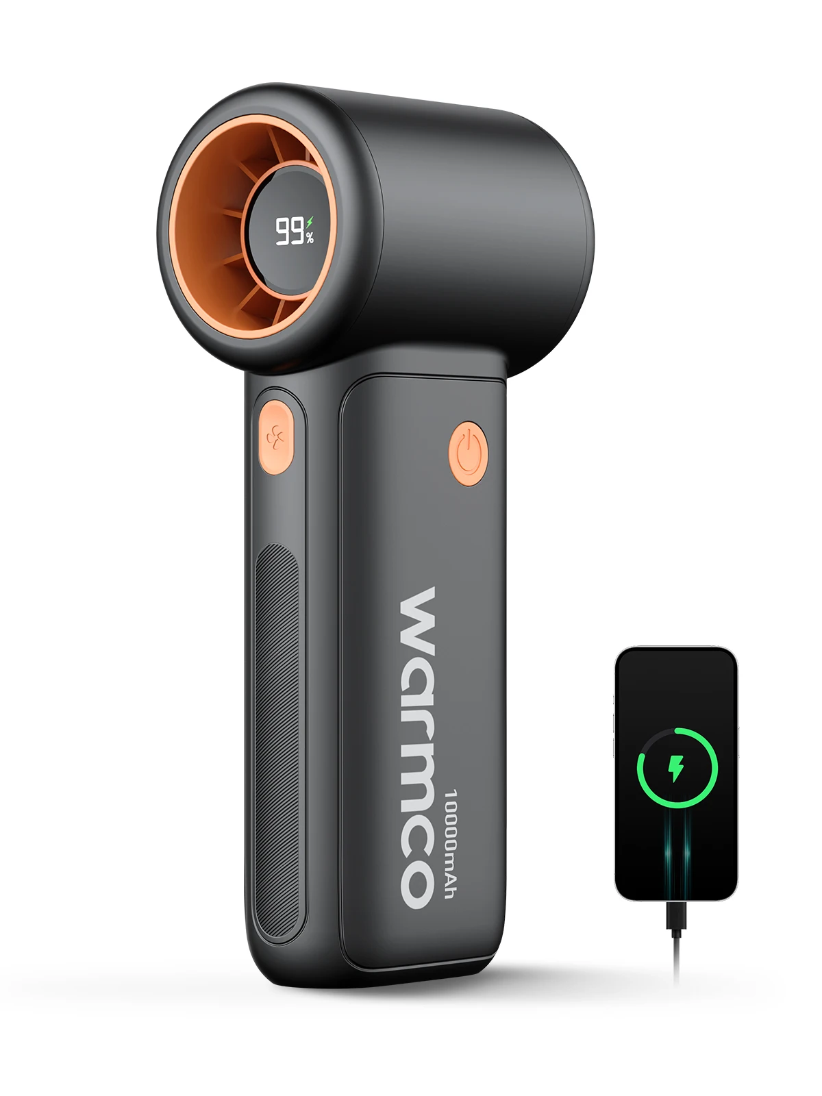 Ventilador portátil portátil Warmco 10000mAh Turbo, [36H Long Runtime] Ventilador de viagem pessoal recarregável USB com 5 velocidades e display LED para viagens ao ar livre, presente para homens e mulheres