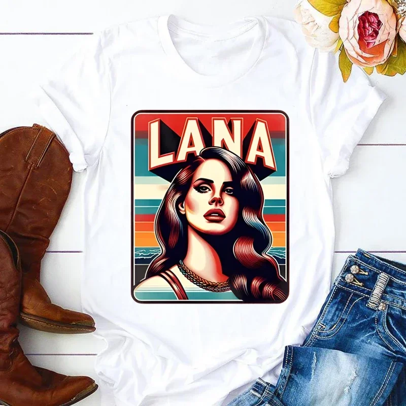 لانا ديل ري المغني للجنسين خمر الرجال قصيرة الأكمام تي شيرت هدية المرأة الأعلى المحملة البلوز