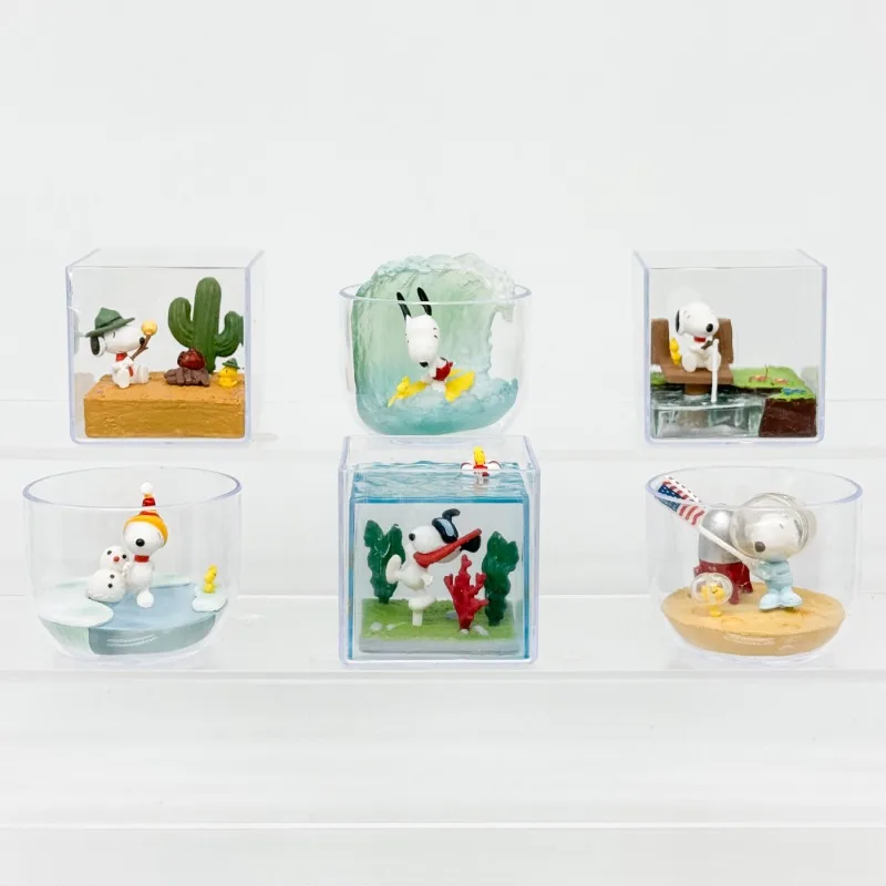 RE-MENT Snoopy Szene Happy Terrarium Miniatur Landschaft Flasche Blind Box Spielzeug Anime Figuren Sammeln Ornamente
