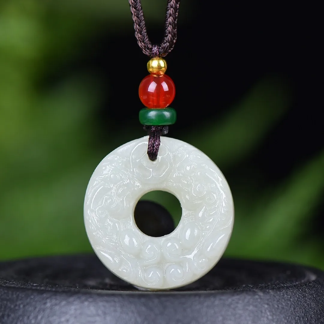 Natural Nephrite Jade Double Pi xiu Donut Pendant With Rope Chain Chinese Hetian Jades Lucky Charms Amulets Necklace Men Women