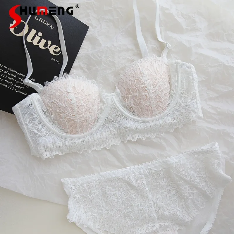 

Ultra Thin Crystal Cup Girl Underwear Set Lace Push Up Minimizer Underwire Bra Suits Women's Japanese Style Sweet Brief Outfits