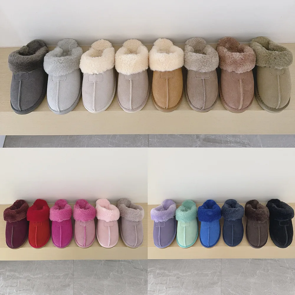 Winterliche Indoor-Beidou-Hausschuhe aus Schaffell und Fell für Frauen und Kinder. Weiche Hausschuhe mit flachem Absatz für den Außenbereich. – Detail 2