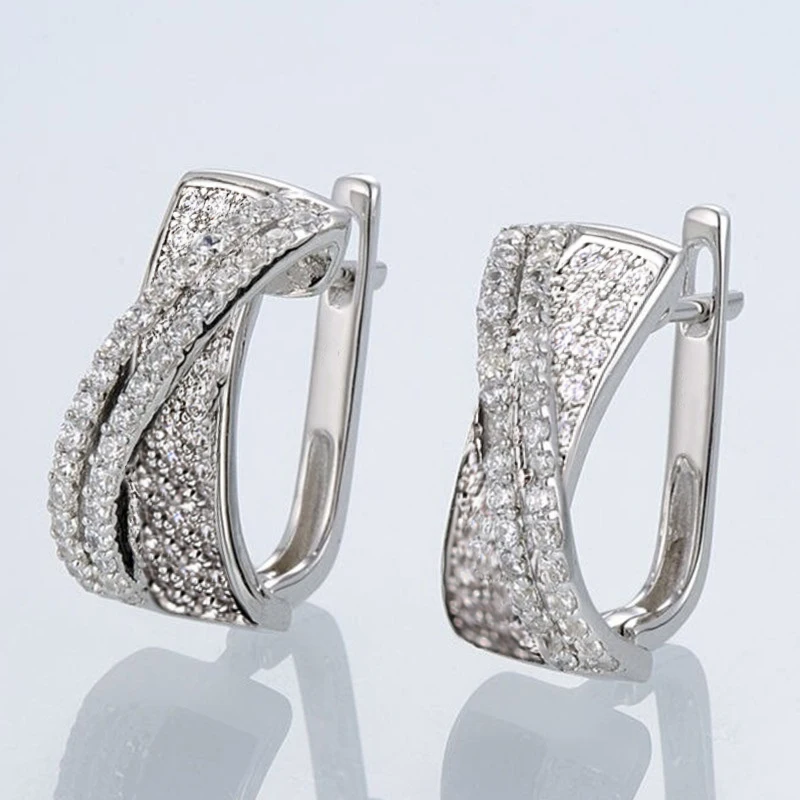 Huitan Black/White CZ Hoop Earrings for Women Special-interested Modern Female Earrings Daily Wear Party Statement Jewelry Hot