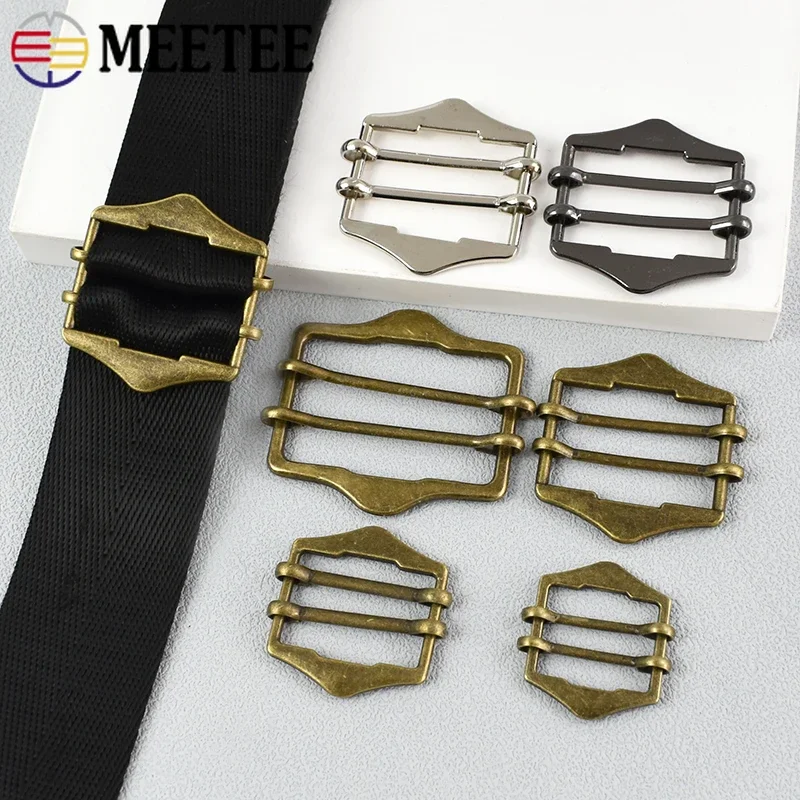 5/10Pcs Meetee 20-40mm Metal Tri Glide Slider Buckle Bag Strap Pin Clasp Webbing Belt Adjuster Hooks DIY Hardware Accessories