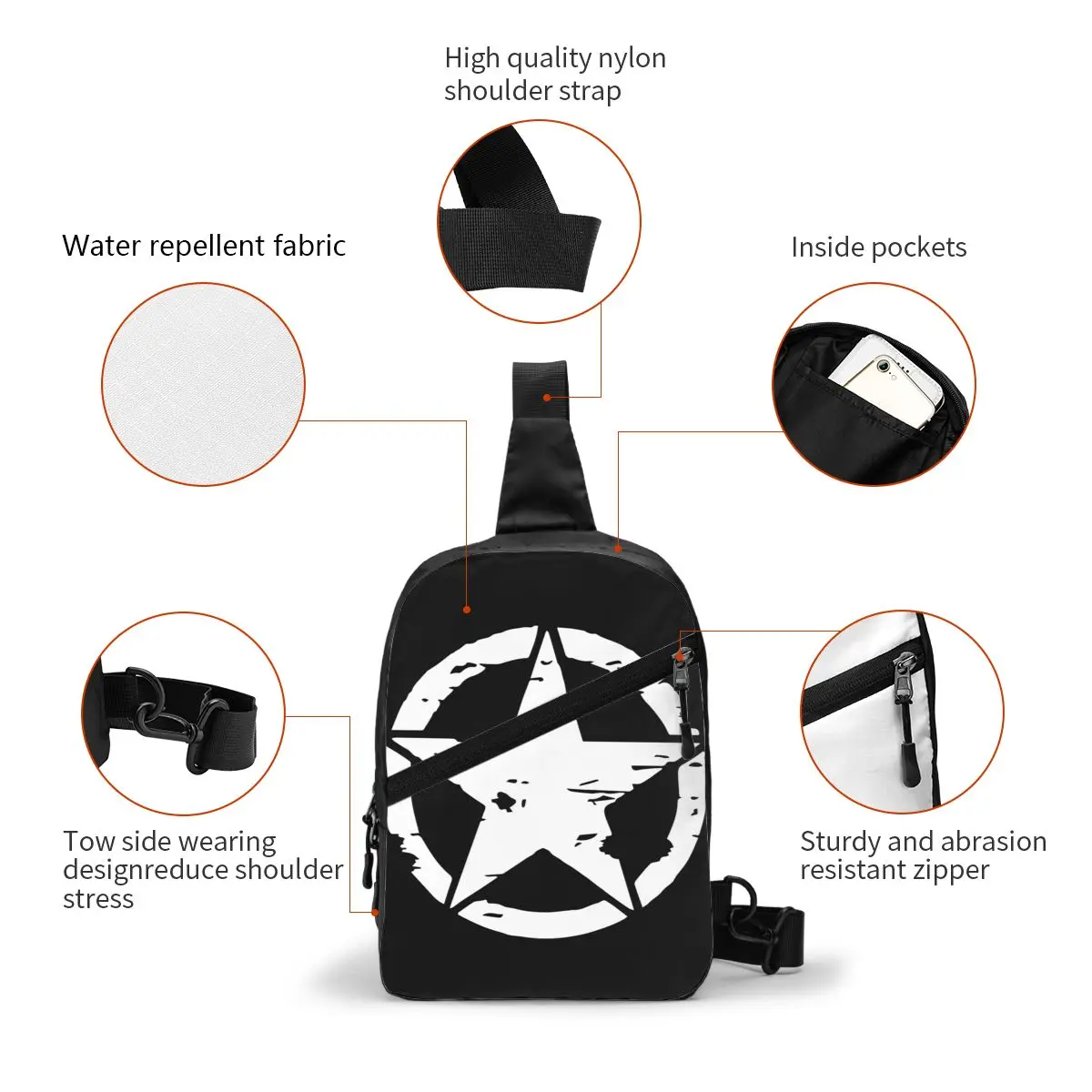 Fashion American Tactical Army Military Star Sling Bags for Cycling Camping Men Crossbody Chest Backpack Shoulder Daypack