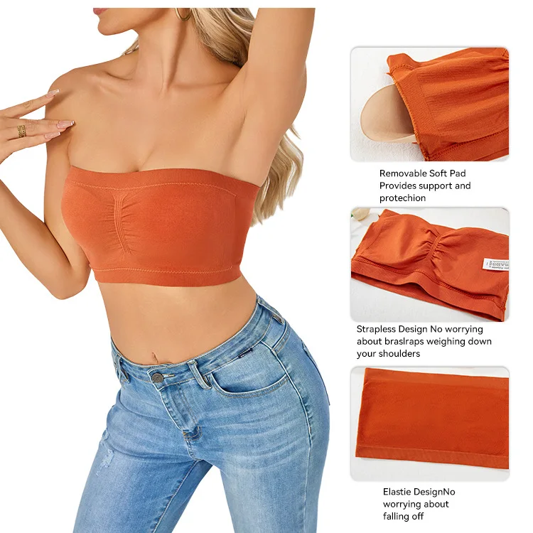 Plus Size Women's Tube Top Strapless Bra Wireless Women's Bra 5XL 6XL Stretch Strapless Bra Solid Color Invisible Beauty Back view 3