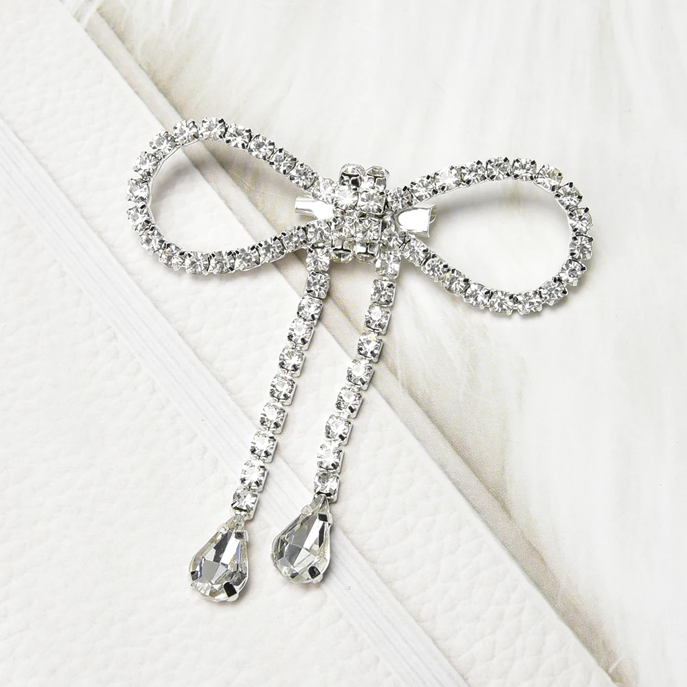 5 sztuk jasny kolor Rhinestone łuk broszki dla kobiet kryształ Bowknot Pin biżuteria do ubrania DIY aplikacja akcesoria ślubne — zdjęcie 5