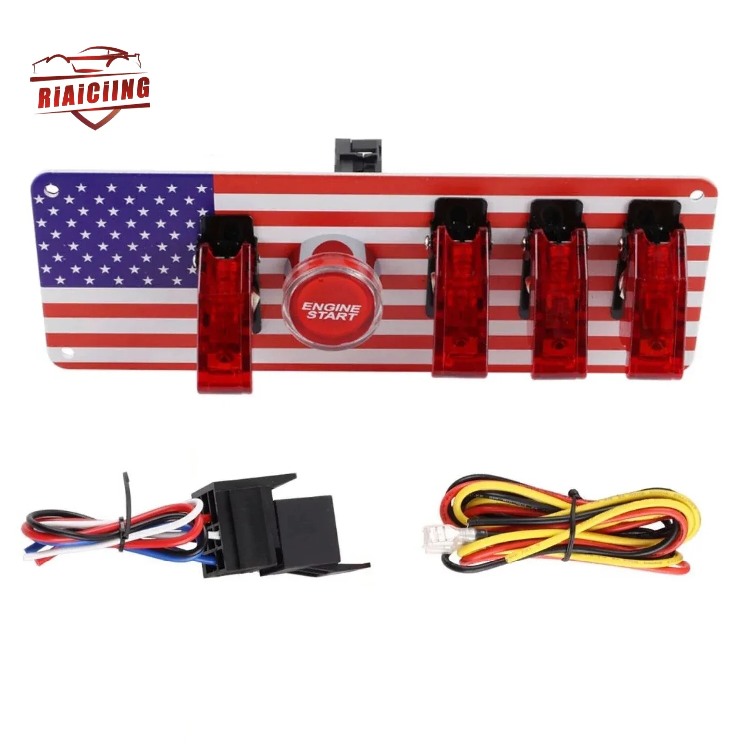 الولايات المتحدة العلم سباق السيارات مفتاح إشعال لوحة المحرك بدء الضغط على زر LED + 4 تبديل النجوم والمشارب لوحة الوجه المحرك