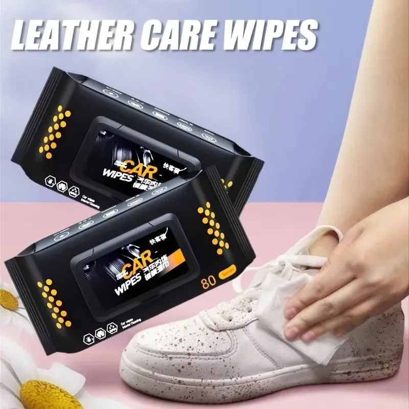 Leather Cleaning Wet Wipes coating 80pcs/pack Leather Care Stain Removal Tools Car Interior Brightening Coating Film Wet Wipes