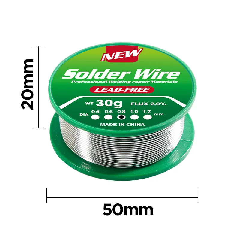 سلك لحام خالي من الرصاص غير نظيف عالي النقاء من القصدير Sn99.3Cu0.7 نقطة انصهار 227 درجة للإصلاح الإلكتروني خيارات 20/30/50 جرام