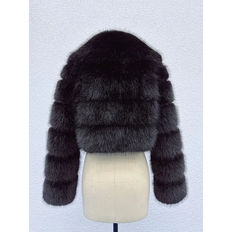 

Шуба из искусственного меха, экологичная короткая куртка с большим воротником из искусственного меха лисы, модный женский топ