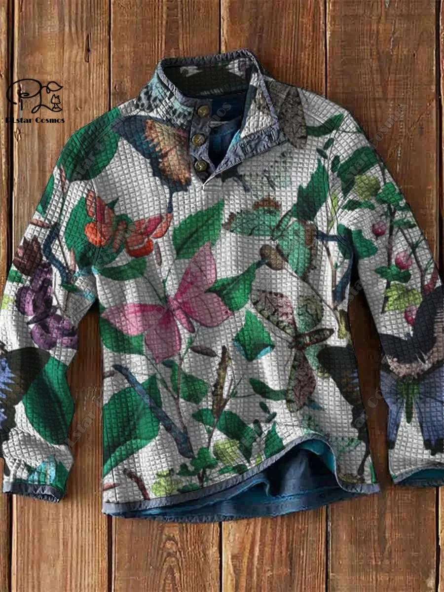 PLstar Cosmos new 3D printing tribal retro pattern series warm stand collar sweater Polo street casual unisex winter Polo L-7