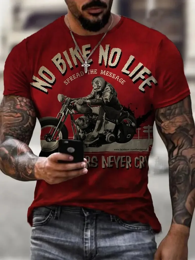 2024 Motorcycle Biker Printed Men\'s T Shirts  Oversized Vintage T-Shirts Summer Casual Clothing Sports Hip Hop Short Sleeve Tops