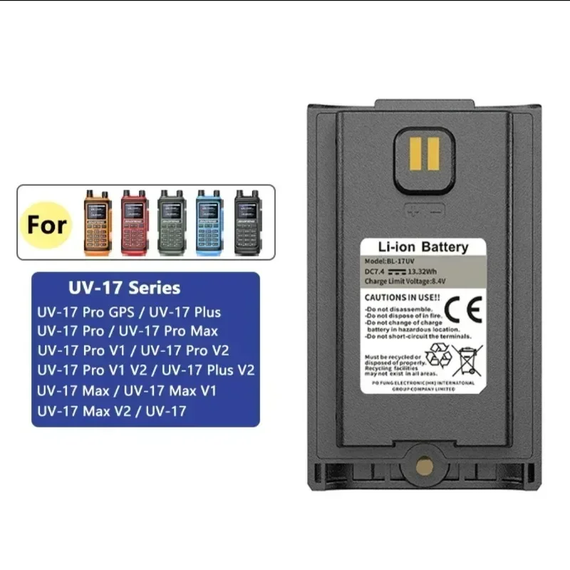 [BL-UV17] for Baofeng UV-17 Pro BL-17UV UV-17L UV-17 PlusV1 V2 UV-17 Max Rechargeable Li-ion Battery 7.4V 1800mAh 13.32Wh