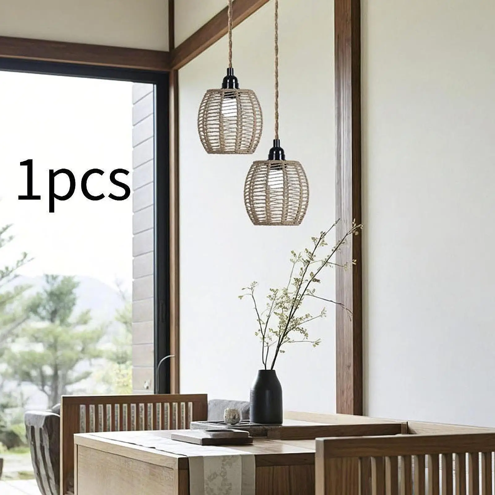 

Woven Lampshade Ornament Handmade Decorative Rustic Ceiling Lamp Shade for Kitchen Island Hotel Cafe Bedroom Dining Room