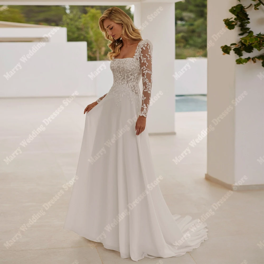 

2025 Square-Neck A-Line Women Wedding Dresses Lace Flower Printing Bridal Gowns Princess Banquet Prom Robes De Mariée Customized