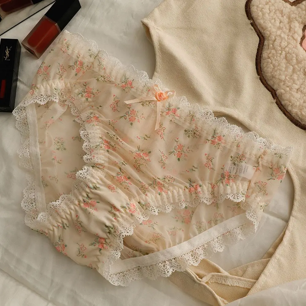 Kawaii سلس القطن المنشعب الدانتيل مطاطا القوس مثير سراويل الملابس الداخلية زهرة ملخصات الملابس الداخلية النسائية
