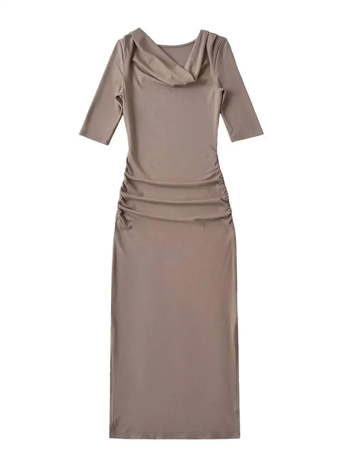 مزاجه ضوء ناضجة نمط يتمايل طوق منتصف الأكمام فستان المرأة 2024 صيف جديد عالية المرونة ضيق المناسب فستان 0JHL