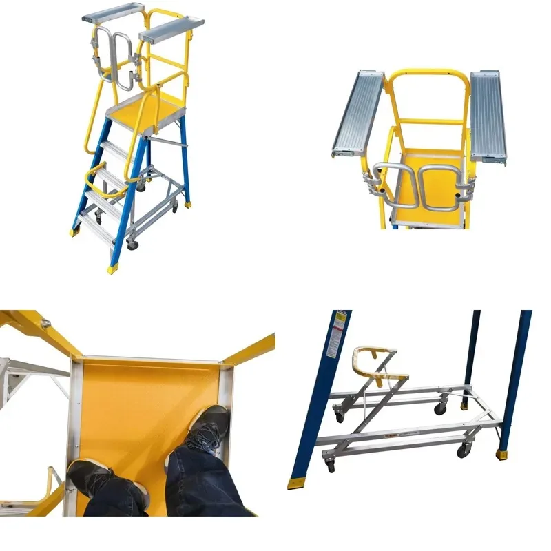 Heavy Duty Aluminum Alloy Industrial Safety Guardrail Platform Ladder for Warehouse Rising Access