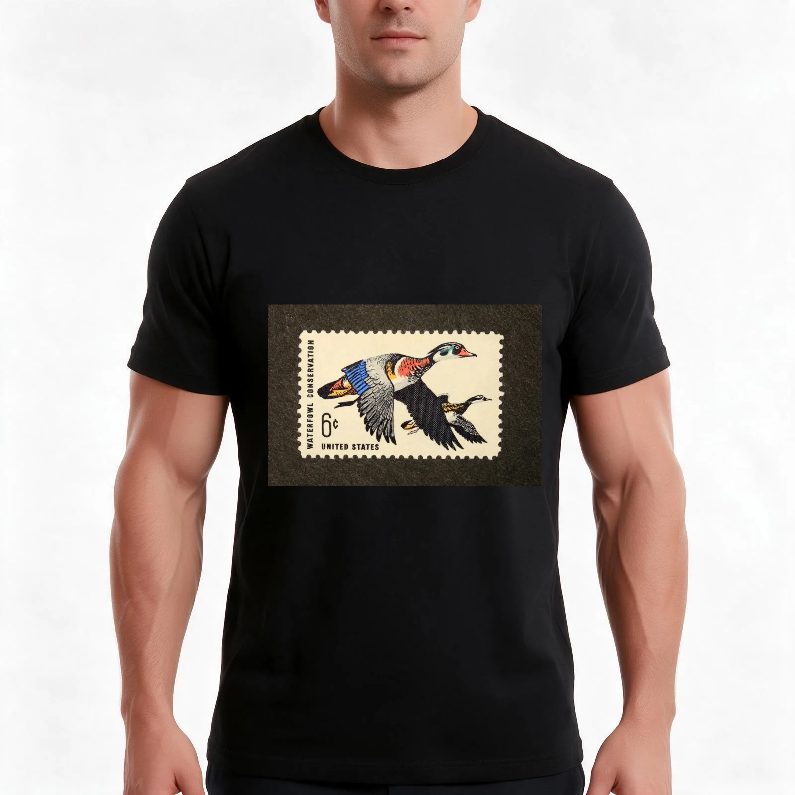 1968 6? Waterfowl Conservation Postage Stamp T-Shirt, Summer Casual Cotton Tee, Oversized Streetwear Tops, Vintage Graphic Print