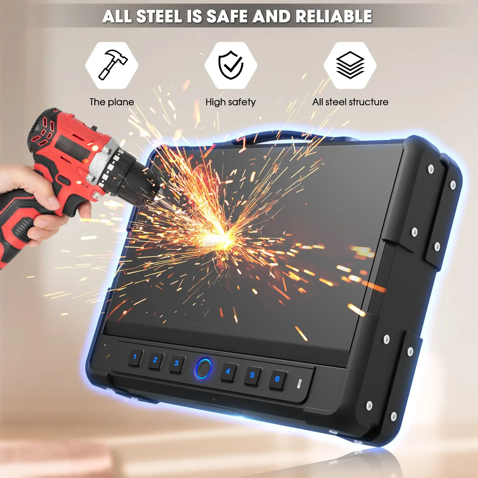 デジタルアラームキーロックセーフボックス指紋緊急LEDライトセーフ、セーフティボックスメーカー