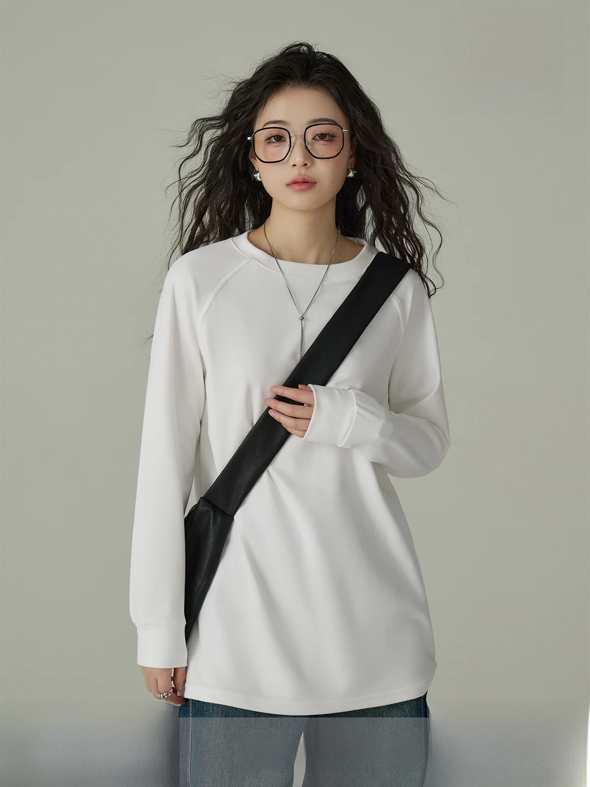 

Белая базовая свободная футболка Long Sve, женская весенняя удобная простая повседневная бархатная футболка irt Ya Ke Home Commute Sle