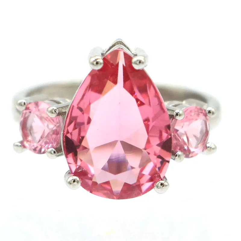 Buy 2 Get 1 Free 19x14mm Gorgeous Pink Morganite Woman\'s Engagement Daily Wear Silver Rings