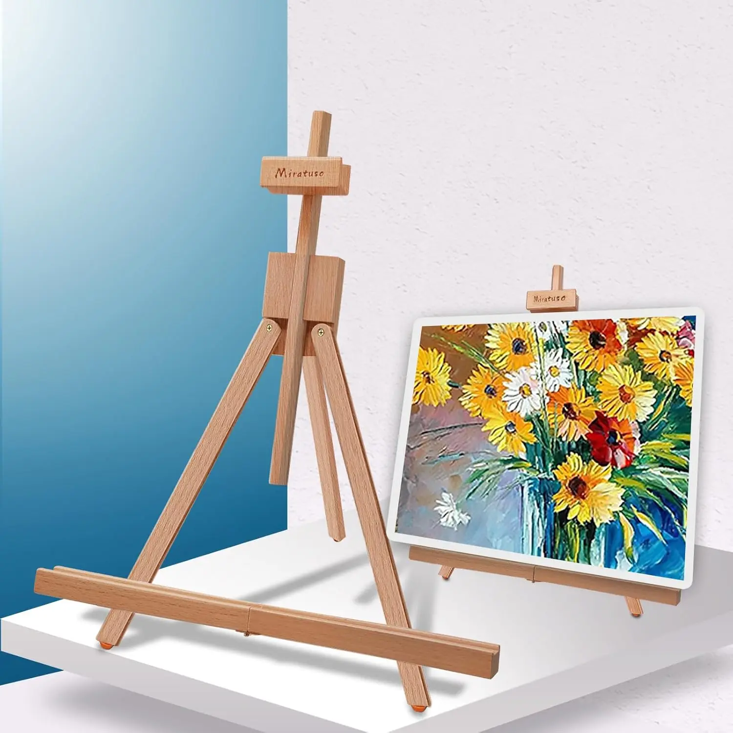 

Folding Wooden Tabletop Easel Stand Holds Up to 22" Canvas, Portable Desktop Easel for Artists Beginners Students