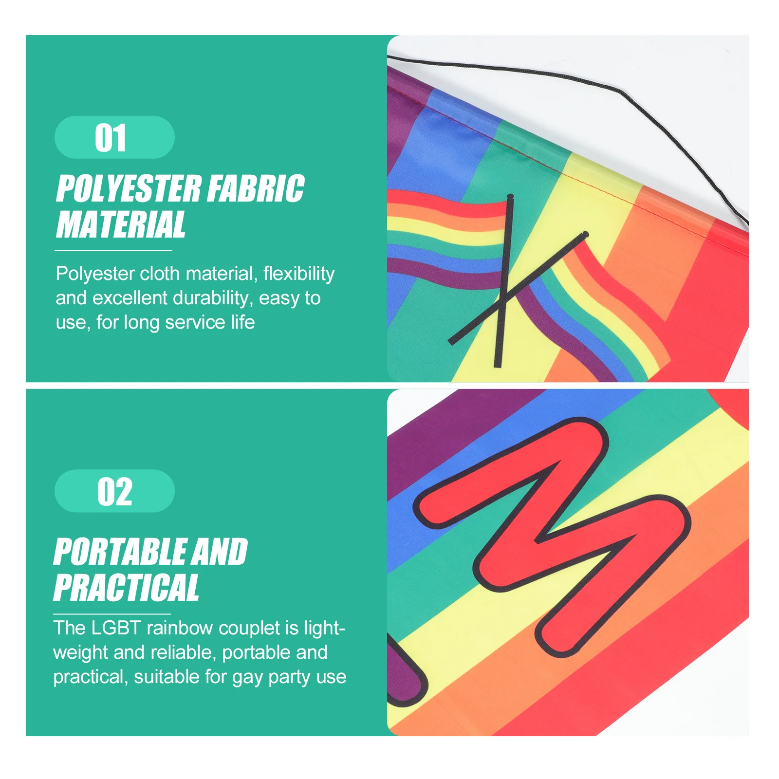 

1Pair Rainbow Couplets Durable Polyester Cloth Bright Colors Outdoor Indoor Party Decorative Banner Gay Pride