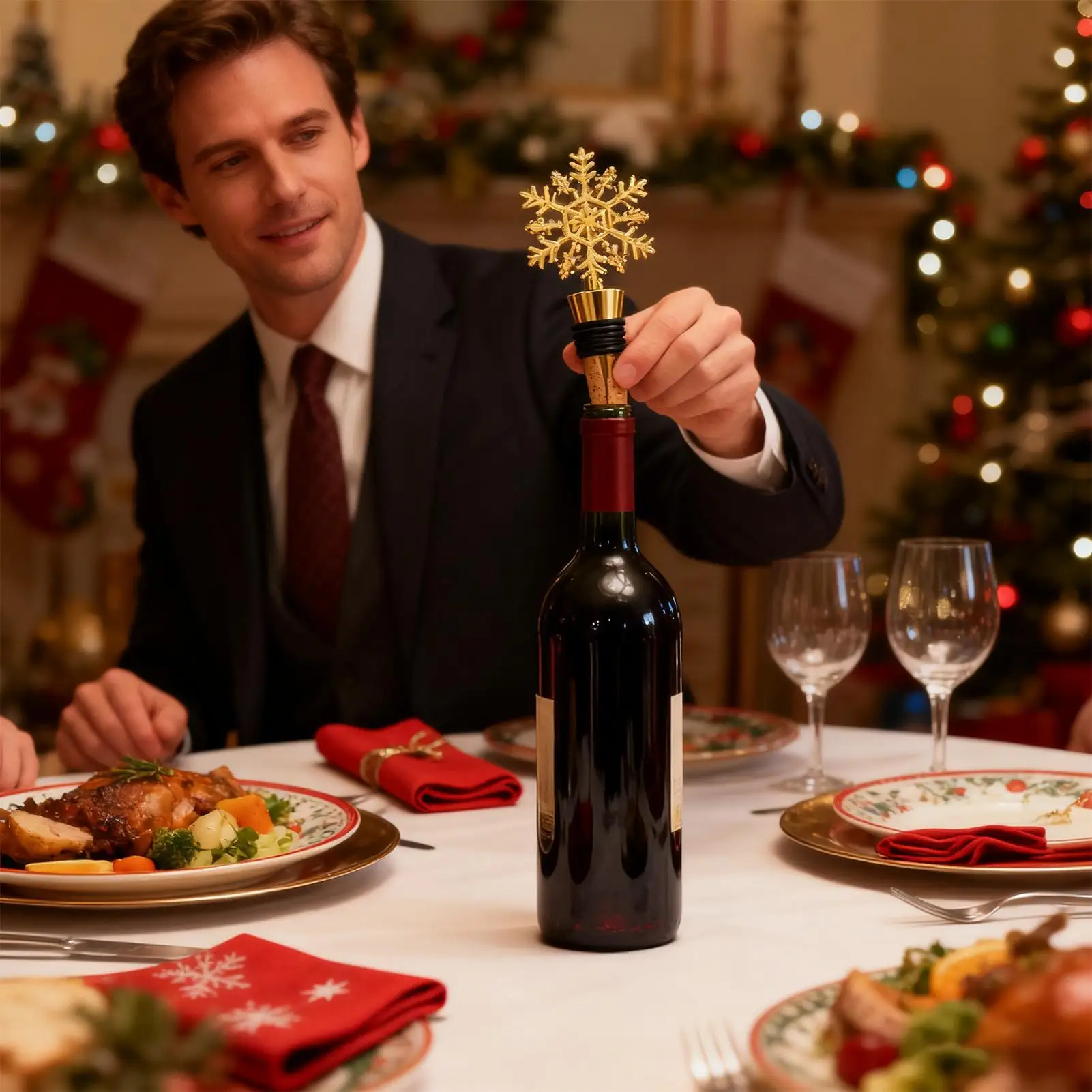 النبيذ زجاجة السدادة عيد الميلاد بار اكسسوارات عيد الميلاد ندفة الثلج النبيذ الفلين توبر ل الشمبانيا الخمور الكحول البيرة شريط المنزل